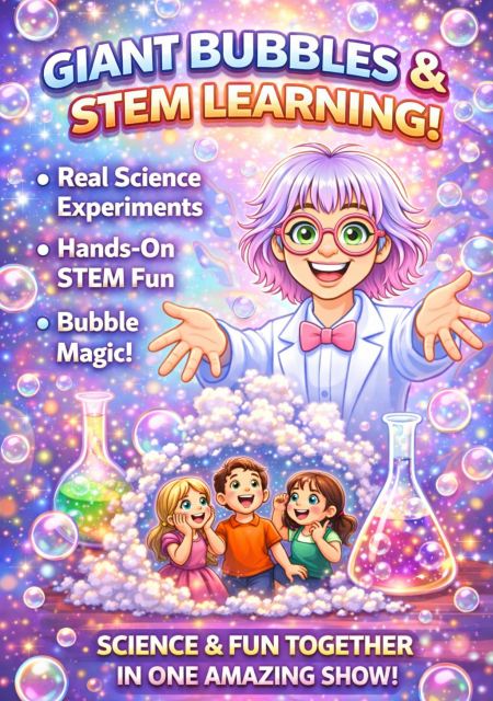 Professor Pop STEM science show with giant bubbles and hands-on experiments for early learning centres